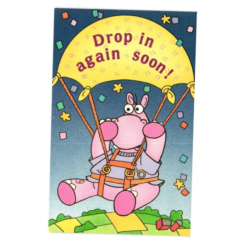Vintage 1994 Greeting Card Parachuting Hippo Inspirational Message Marketing